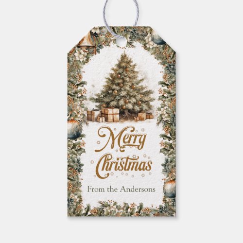 Elegant classic pastel green gold Christmas tree Gift Tags