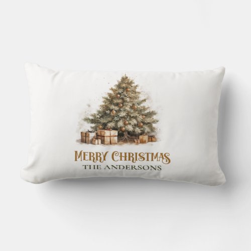 Elegant classic pastel green gold Christmas tree Lumbar Pillow