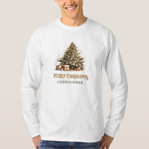 Elegant classic pastel green gold Christmas tree T_Shirt