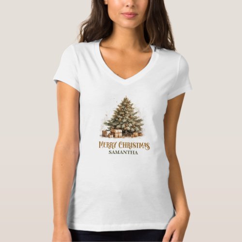 Elegant classic pastel green gold Christmas tree T_Shirt