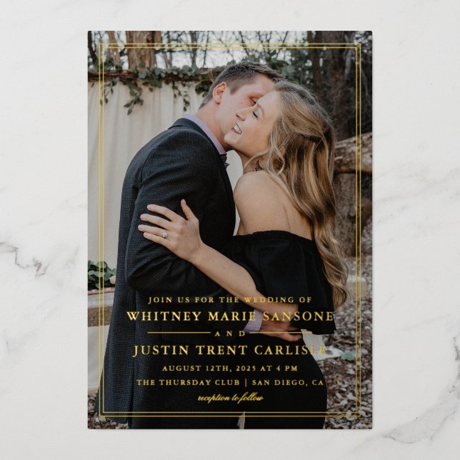 Elegant Classic Photo Wedding Gold Foil Invitation (Front)