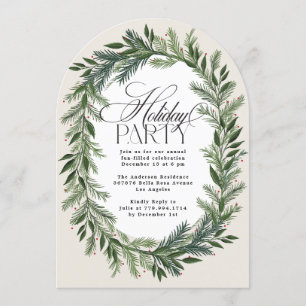 Elegant Classic Pine Wreath Christmas Party Arch Invitation