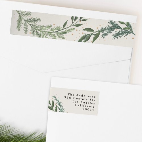 Elegant Classic Pine Wreath Return Address Wrap Around Label