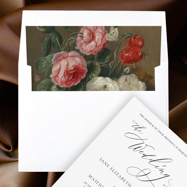 Elegant Classic Pink Floral Fine Art Wedding Envelope Liner (These fine art wedding envelope liners will add a touch of elegance to your wedding invites.)