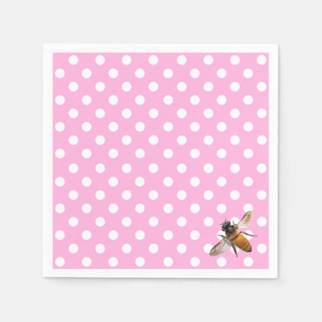 Elegant classic pink polka-dot pattern honey bee napkins (Front)