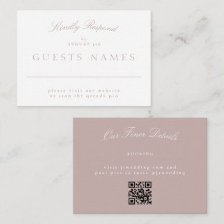 Elegant Classic Pink Taupe Wedding QR CODE RSVP Note Card