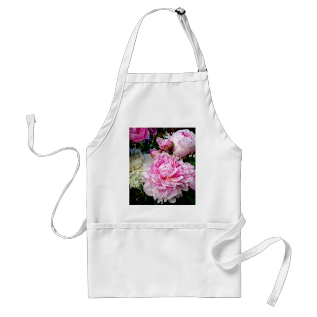 Elegant classic pink white floral peonies adult apron (Front)