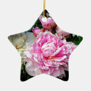 Elegant classic pink white floral peonies ceramic ornament