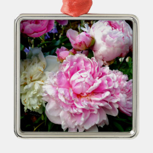 Elegant classic pink white floral peonies metal ornament
