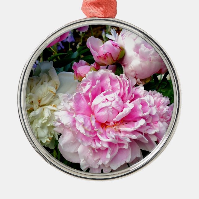 Elegant classic pink white floral peonies metal ornament (Front)