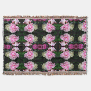Elegant classic pink white floral peonies throw blanket