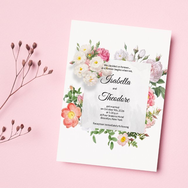 Elegant classic pink white flower frame Wedding Invitation (Elegant classic pink white flower frame Wedding )