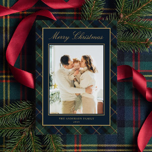 Elegant Classic Plaid Family Photo Christmas Holiday Card