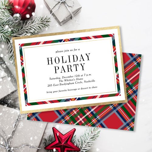 Elegant Classic Plaid Holiday Christmas Party Invitation