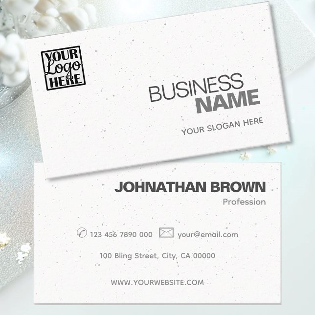 Elegant Classic Plain White Gray Sprinkle add Logo Business Card (Creator Uploaded)