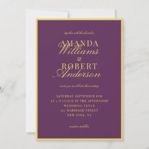Elegant Classic Plum and Yellow Old Money Wedding Invitation
