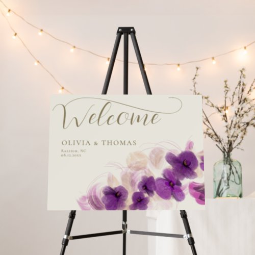 Elegant Classic Purple Orchid Gold Wedding Welcome Foam Board