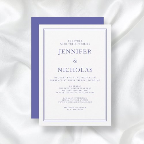 Elegant Classic Purple White Virtual Wedding Invit Invitation