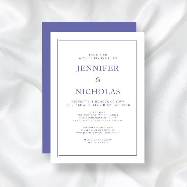Elegant Classic Purple White Virtual Wedding Invitation