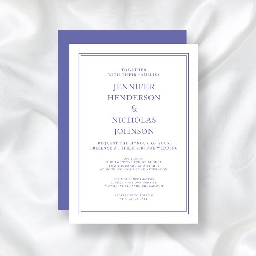 Elegant Classic Purple  White Virtual Wedding Invitation