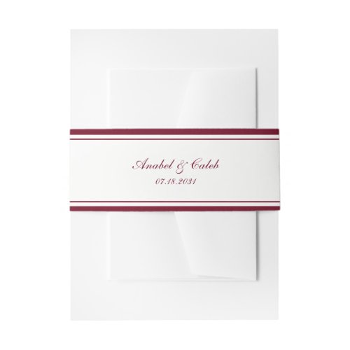 Elegant Classic Red Burgundy Border Frame Wedding Invitation Belly Band