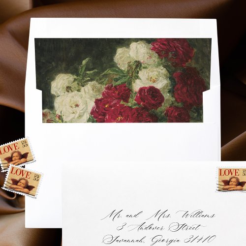 Elegant Classic Red Floral Fine Art Wedding Envelope Liner