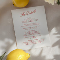 Elegant Classic Red & Ivory Wedding Details Card