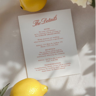 Elegant Classic Red & Ivory Wedding Details Card