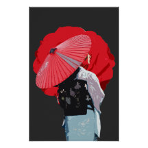 Elegant Classic Red Japanese Geisha Cultural Print