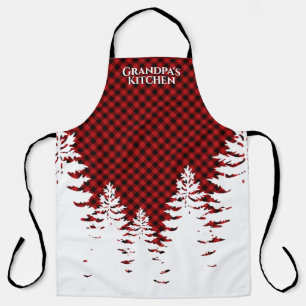 Elegant classic Red Plaid Christmas evergreens Apron