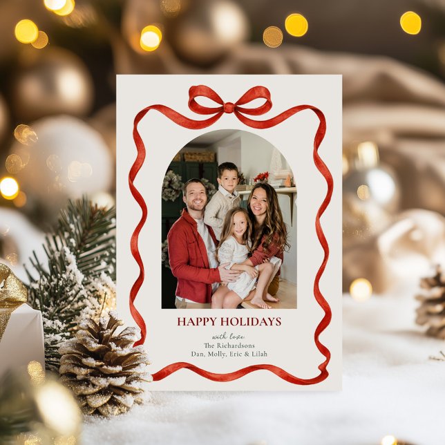 Elegant Classic Red Ribbon Holiday Photo Card (Creator Uploaded)