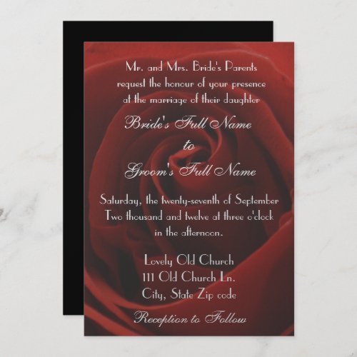 Elegant Classic Red Rose Wedding Invitation