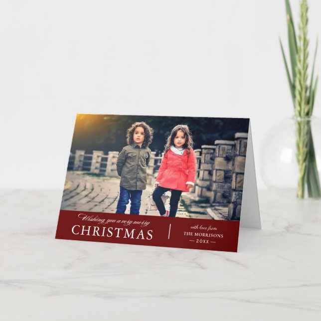 Elegant Classic Red Very Merry Christmas Photo Holiday Card (Front)