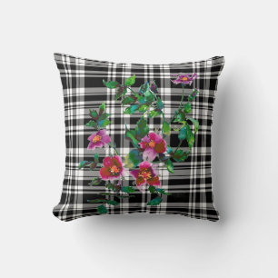 Elegant classic red watercolor floral black white throw pillow