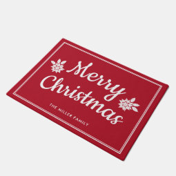 Elegant Classic Red & White Merry Christmas Doormat | Zazzle