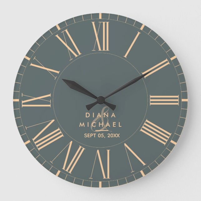 Elegant Classic Roman Numerals Typography Wedding Large Clock (Front)