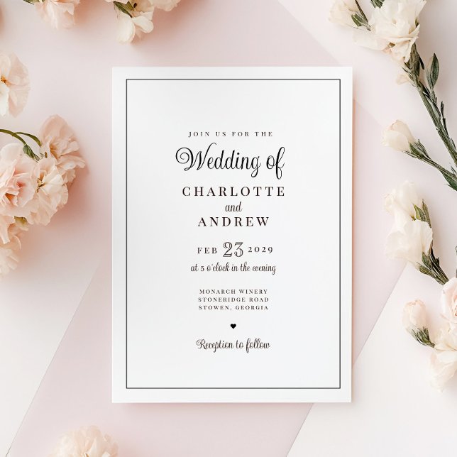 Elegant Classic Romantic Black & White Wedding Invitation (Creator Uploaded)