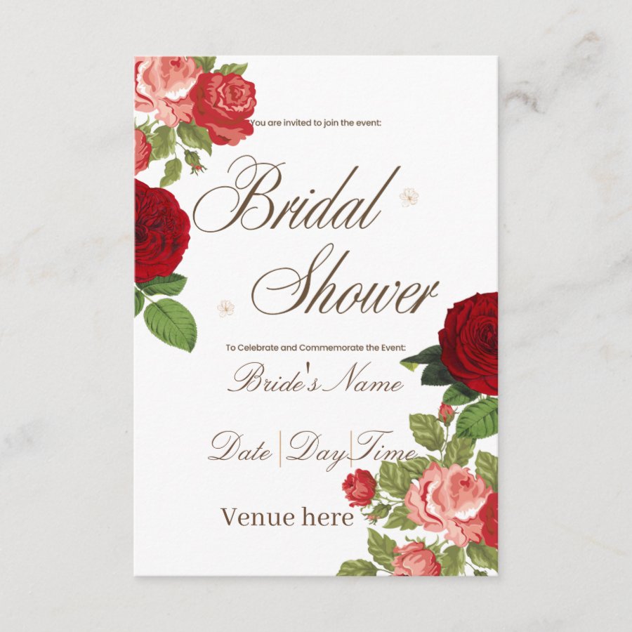 Elegant Classic Rose Bridal Shower Invitation