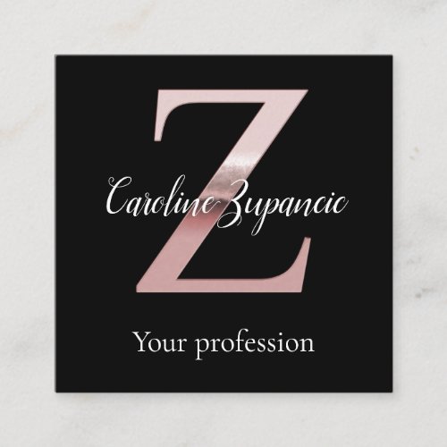 Elegant classic rose gold black monogram Z Square Business Card