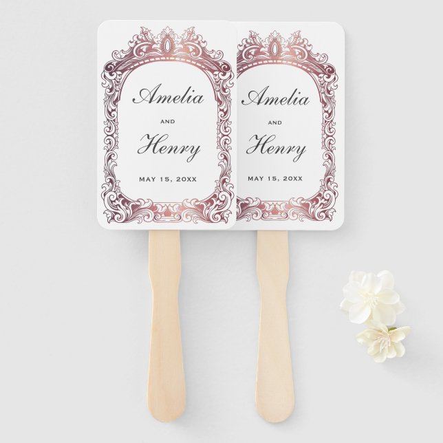Elegant Classic Rose Gold Border White Wedding  Hand Fan (Front and Back)