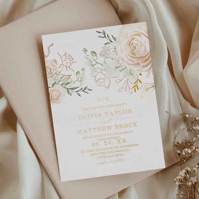 Elegant & Classic Roses Floral Garden Wedding Foil Foil Invitation (Creator Uploaded)