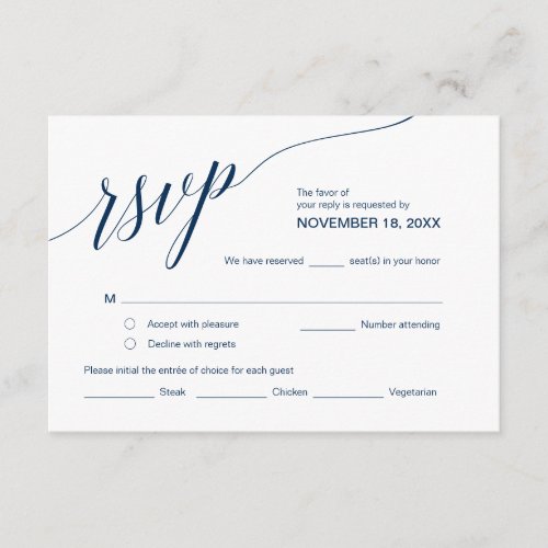 Elegant Classic RSVP  Navy Blue Font Respond Enclosure Card