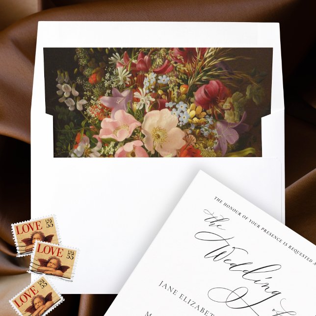 Elegant Classic Rustic Floral Fine Art Wedding Envelope Liner (These fine art wedding envelope liners will add an elegant touch to your wedding invites.)