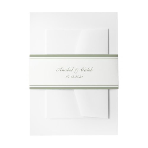 Elegant Classic Sage Green Border Frame Wedding Invitation Belly Band