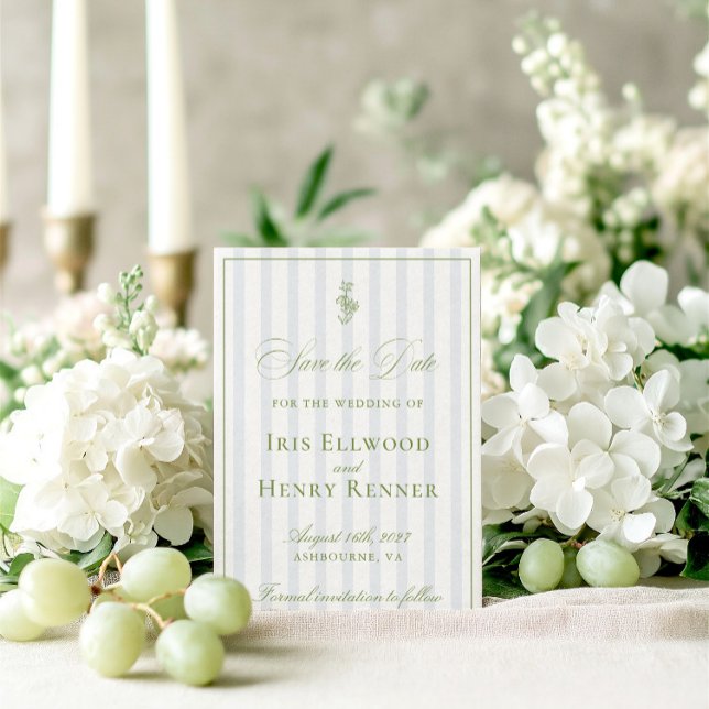 Elegant Classic Sage Green Save The Date Card (Elegant Classic Sage Green Save The Date Card)