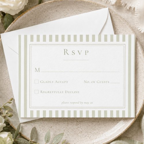 Elegant Classic Sage Green Stripe Wedding RSVP Card
