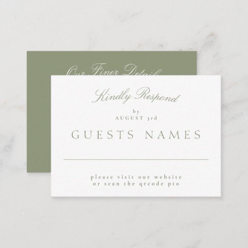 Elegant Classic Sage Green Wedding QR CODE RSVP Note Card