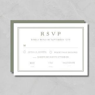 Elegant Classic Sage Green Wedding RSVP Card