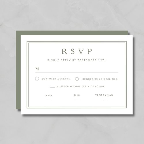 Elegant Classic Sage Green Wedding RSVP Card