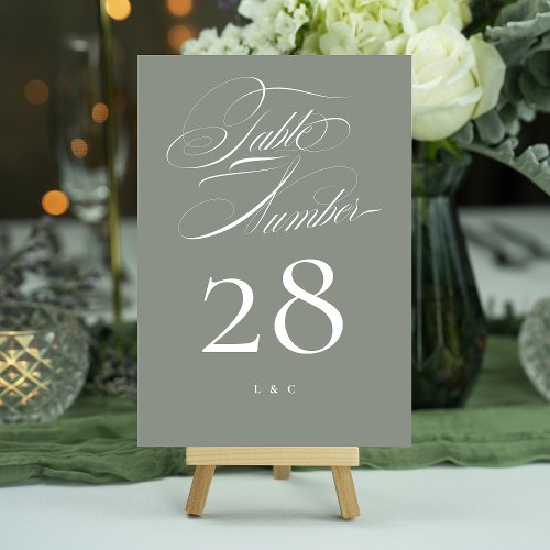 Elegant Classic Sage on White Calligraphy Wedding Table Number